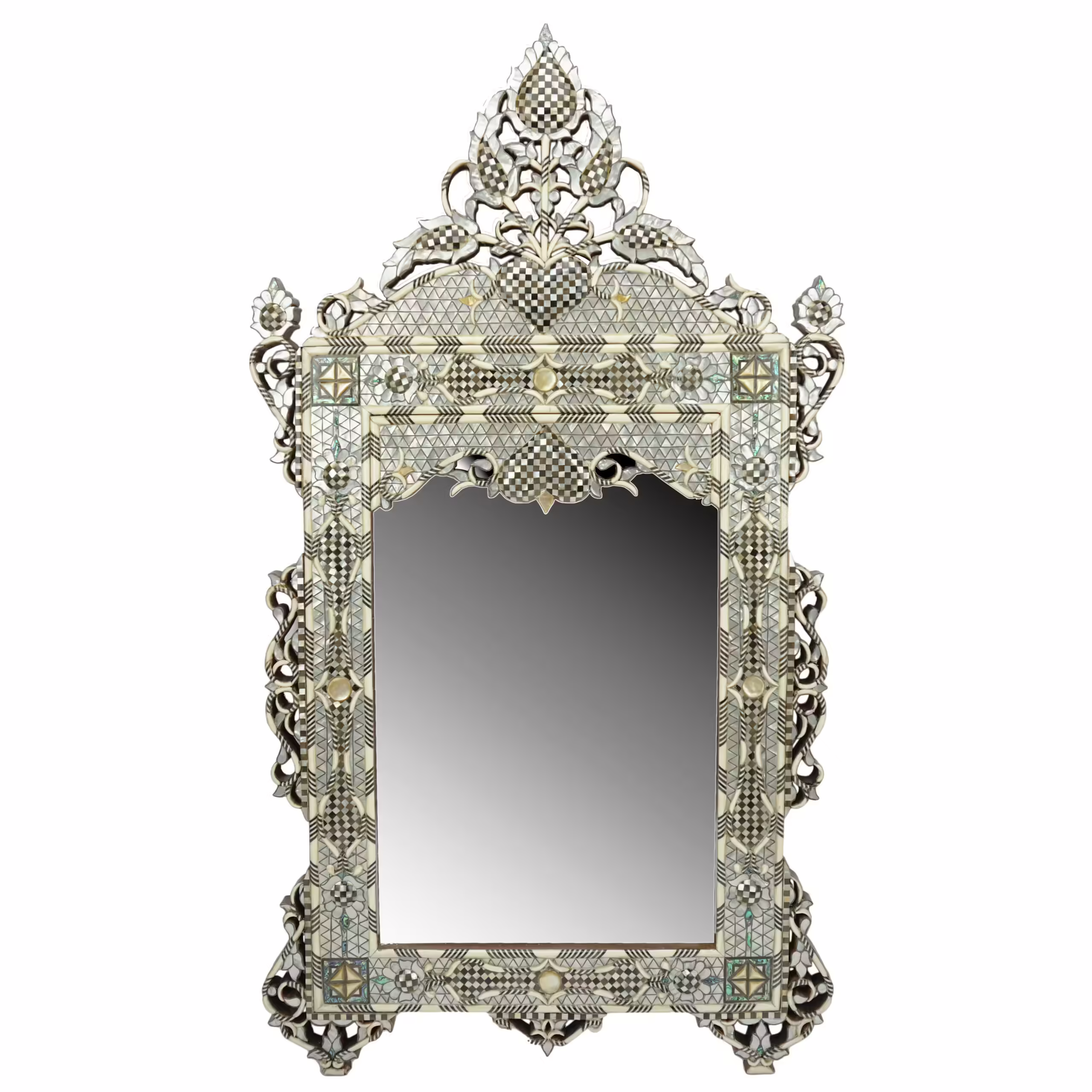 Elegant Living Room Mirror | Crown of Kings Design | Mother-of-Pearl Inlay | Handmade in Syria