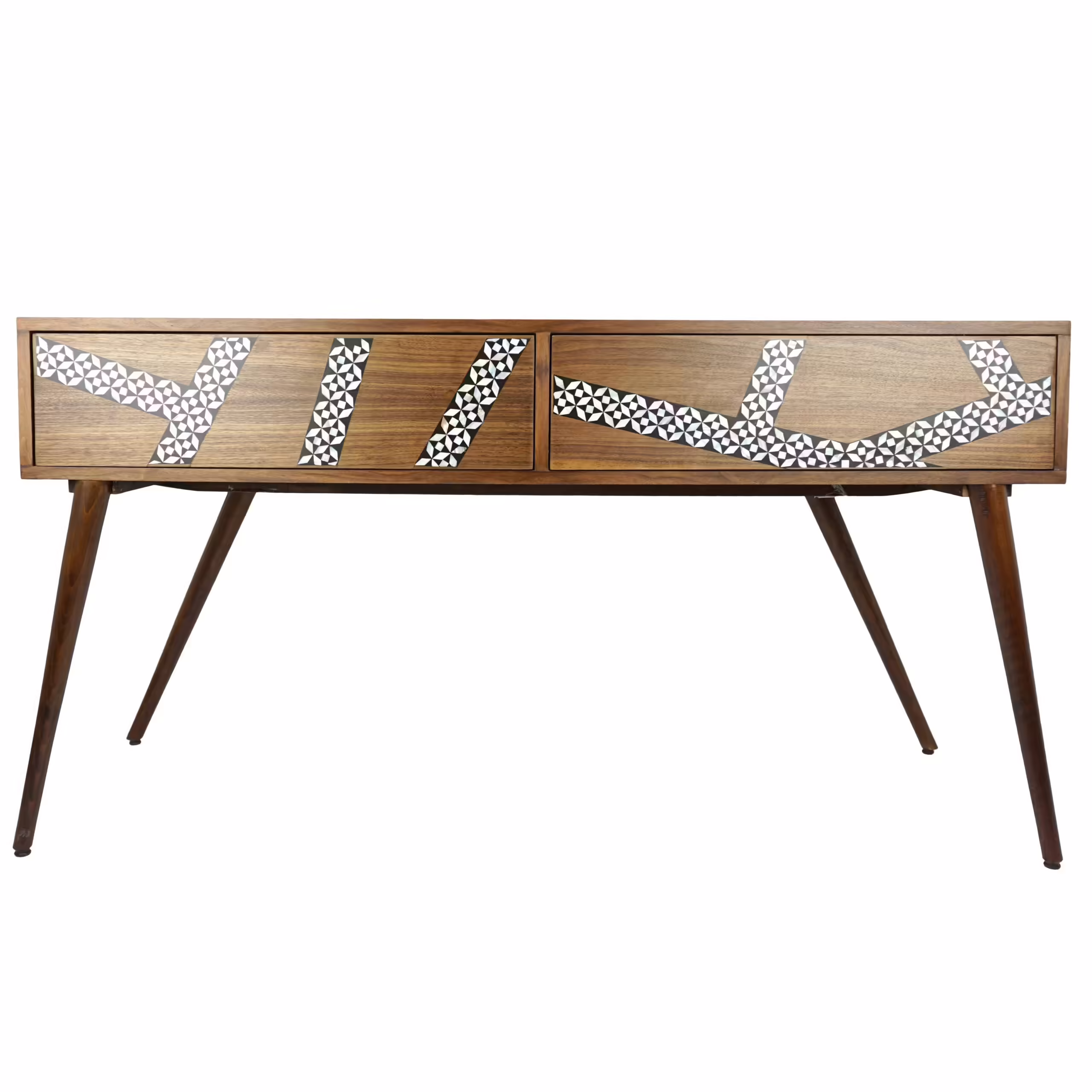 Elegant Walnut TV Table with Handcrafted Mother-of-Pearl Inlay - A Unique Piece of Furniture for Your Home-1