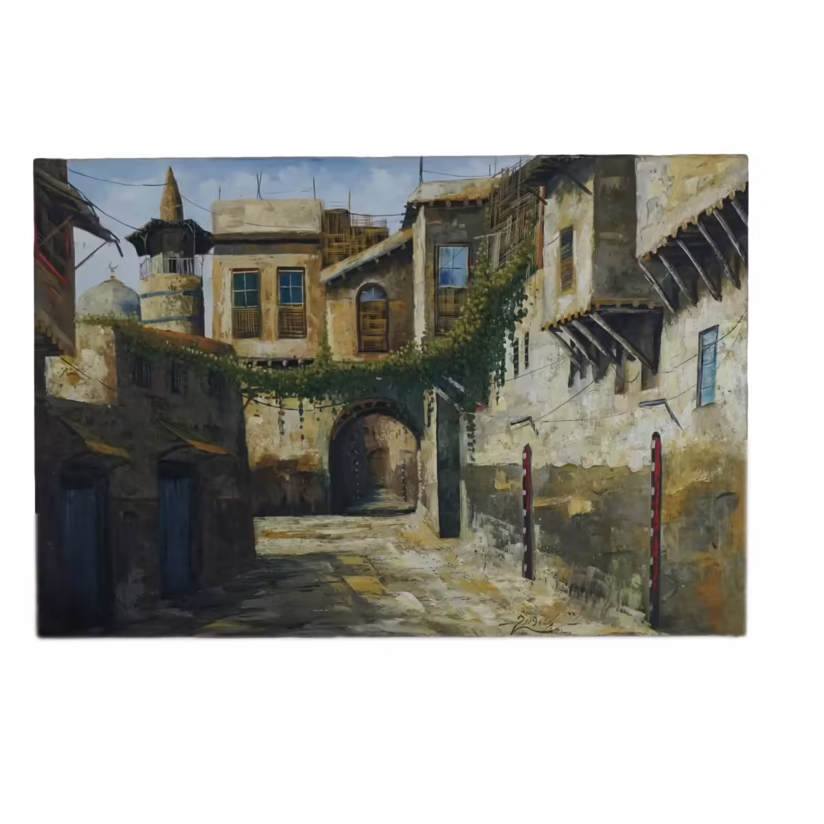 This drawing shows one of the streets of old Damascus, and one of its features is that I painted it with a knife...