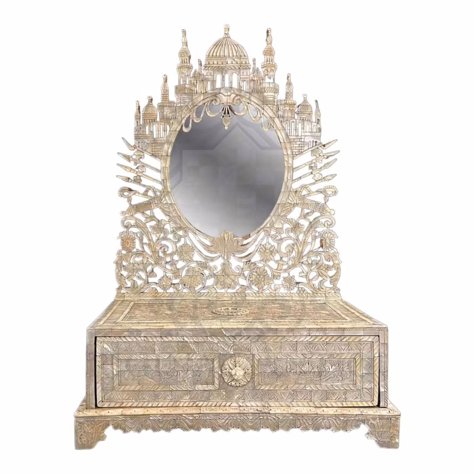 Antique-hand-crafted-dressing-table-Mother-of-pearl-fully-inlaid-Art-work