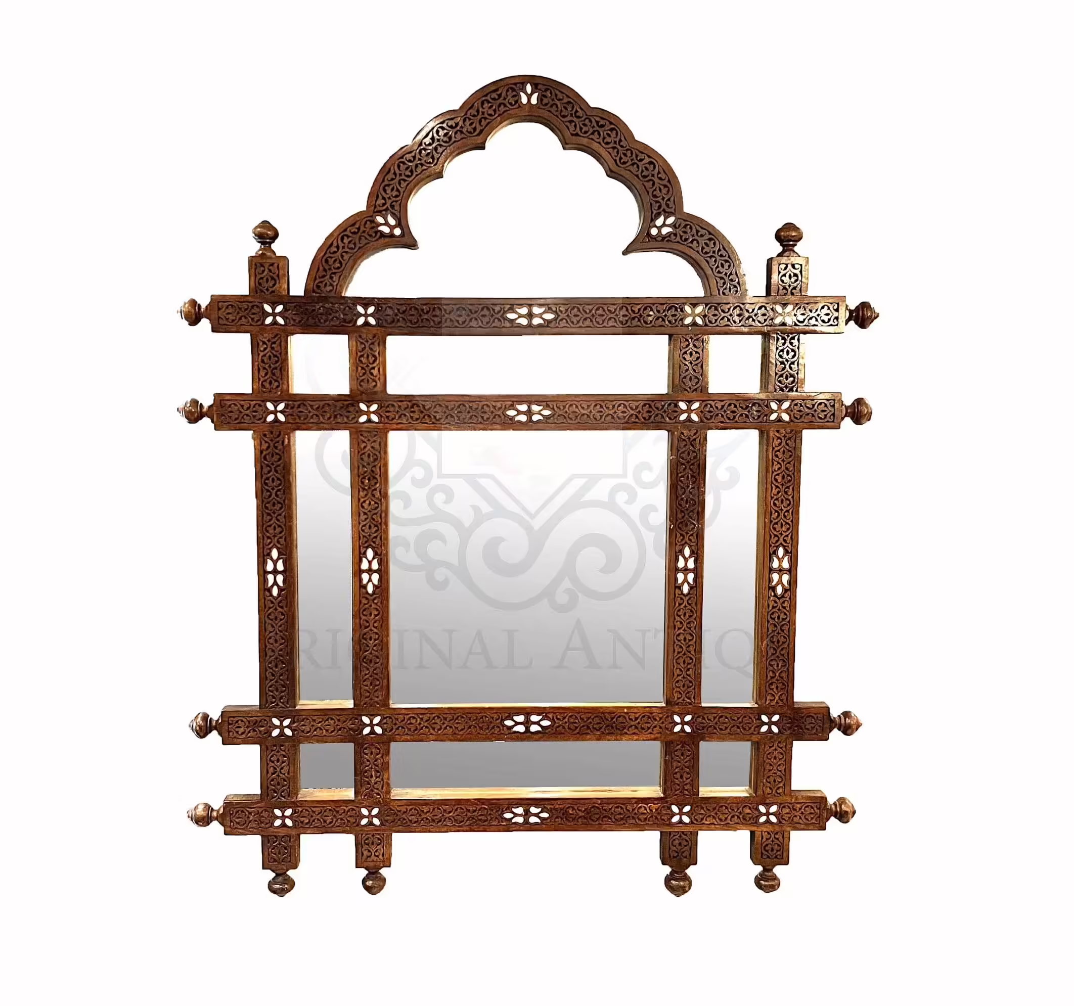 Stylish Walnut Wood Mirror with Mother-of-Pearl Inlay | Unique Wall Art Piece