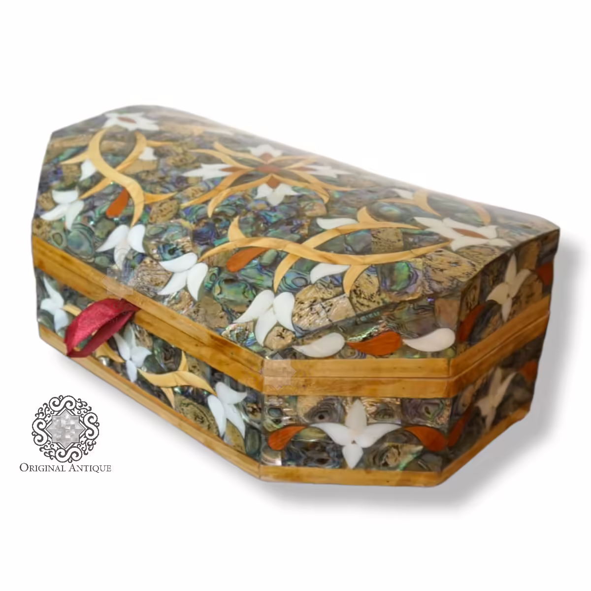 Elegant Hexagonal Jewelry Box with Mother-of-Pearl Inlay (1) Elegant Hexagonal Jewelry Box with Mother-of-Pearl Inlay