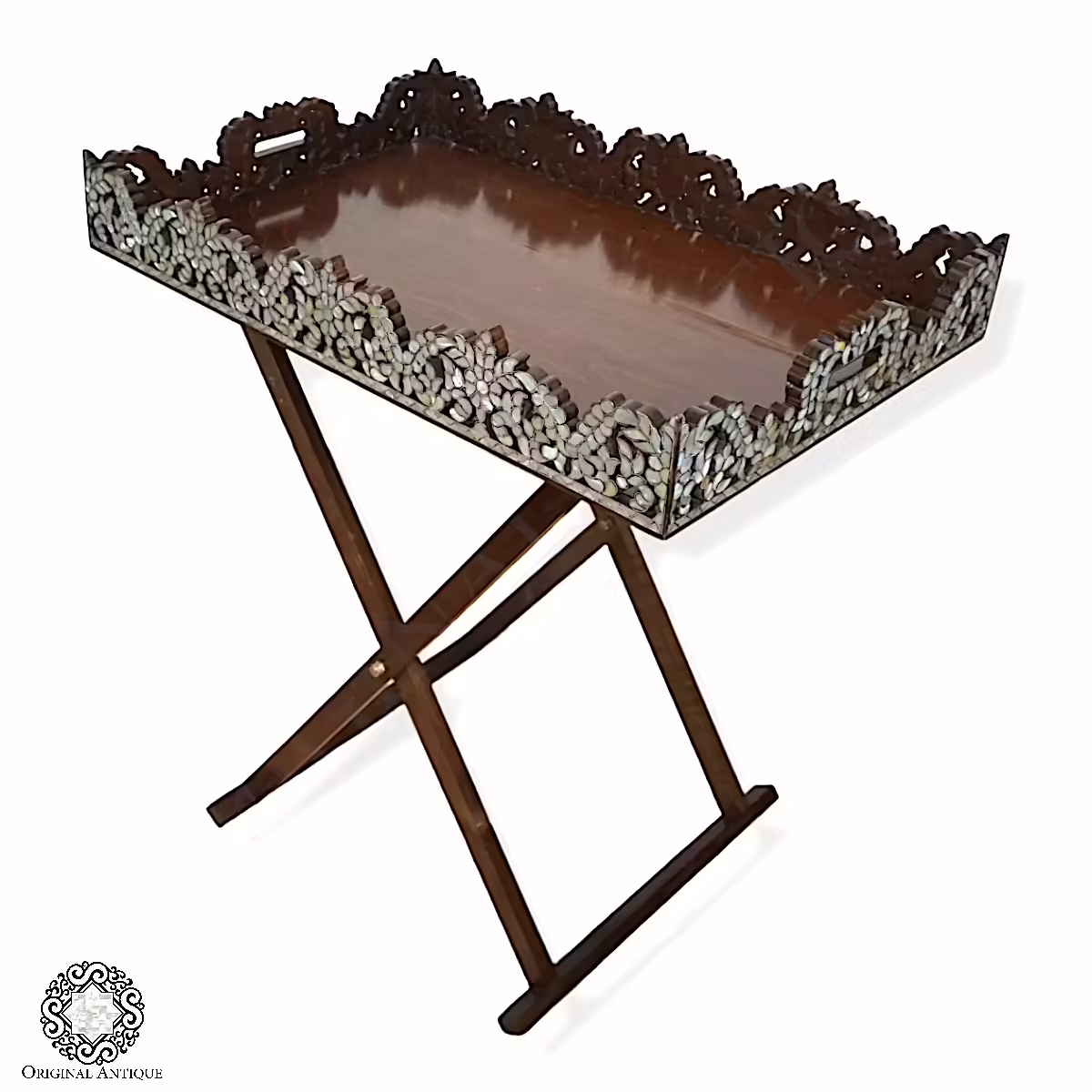 Exquisite Hand-Crafted Wooden Inlay Serving Table for Your Home Decor Needs.1