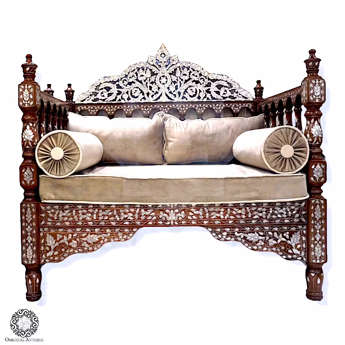 Hand-Crafted Damascene Couch with Mother-of-Pearl Inlay.6