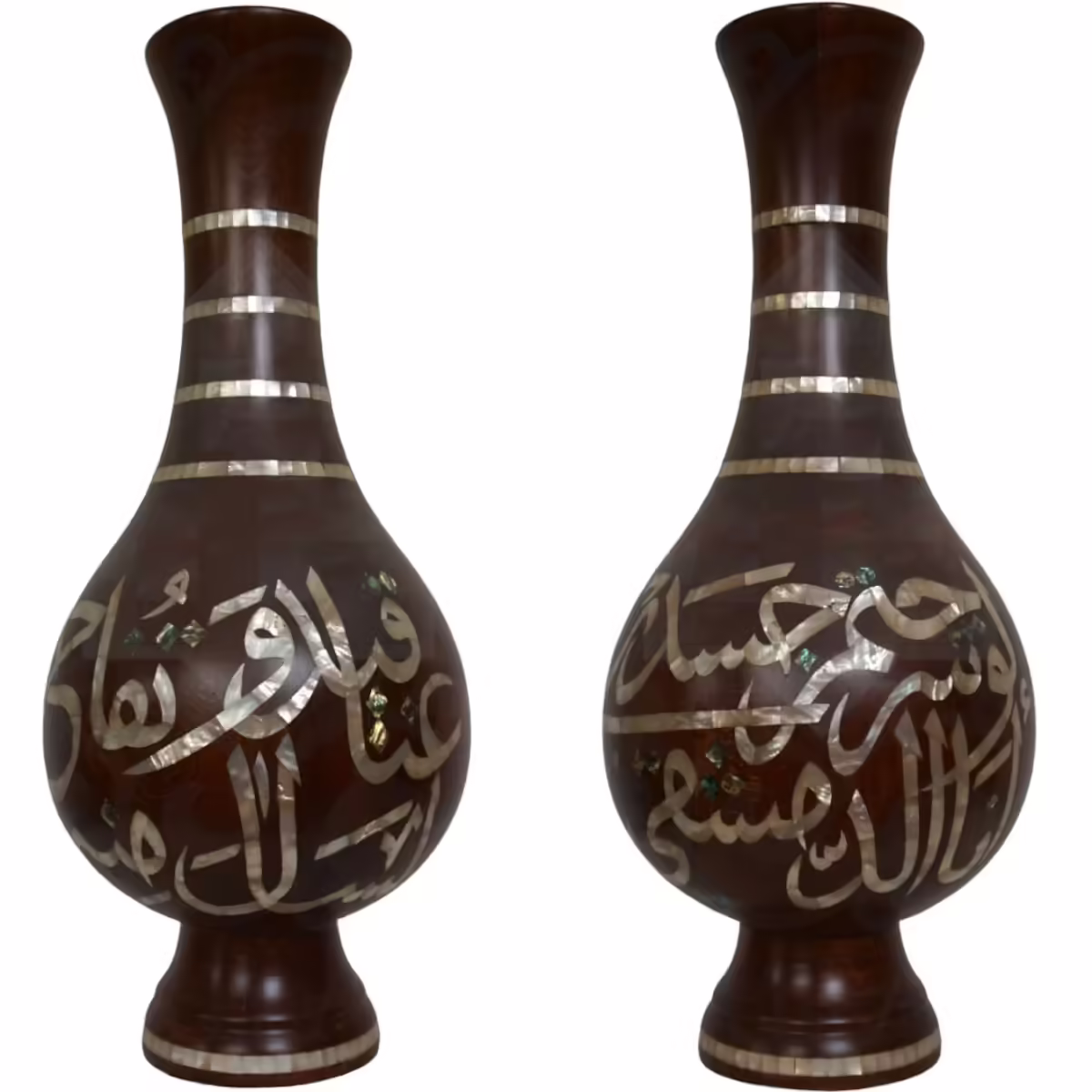 Hand-Crafted Wooden Vase with Mother-of-Pearl Inlay A Timeless Decorative Piece. (2)