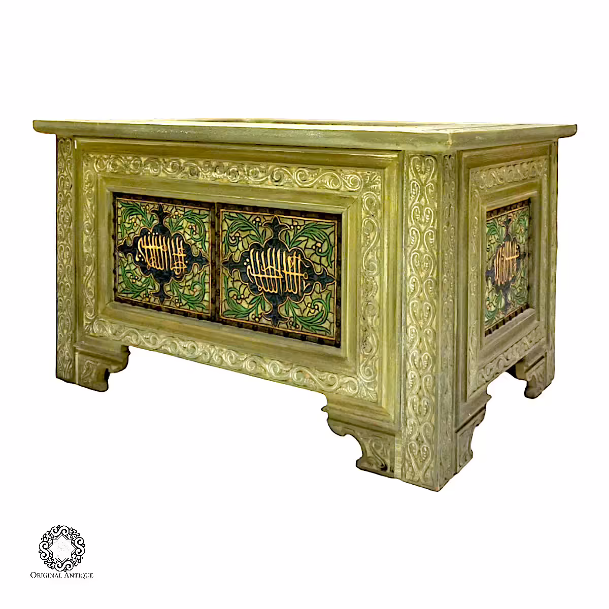 Handcrafted Wooden Middle Table with Green Enamel Inlay.1